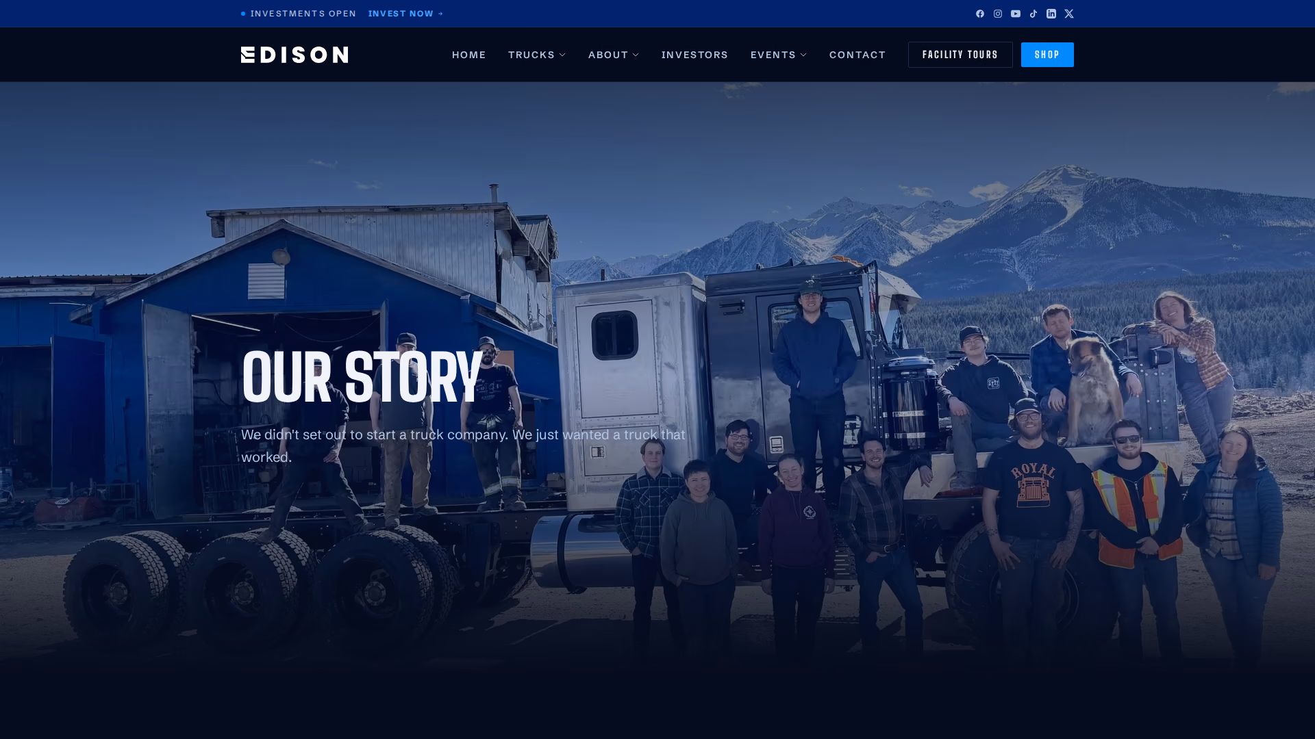 Edison Motors about page (desktop)